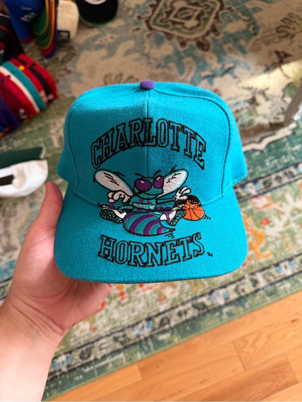 Charlotte Hornets Teal Basketball Cap with Embroidered Mascot